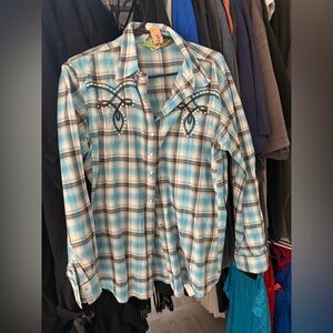 Blue Plaid Western Snap Shirt with Studded Yoke